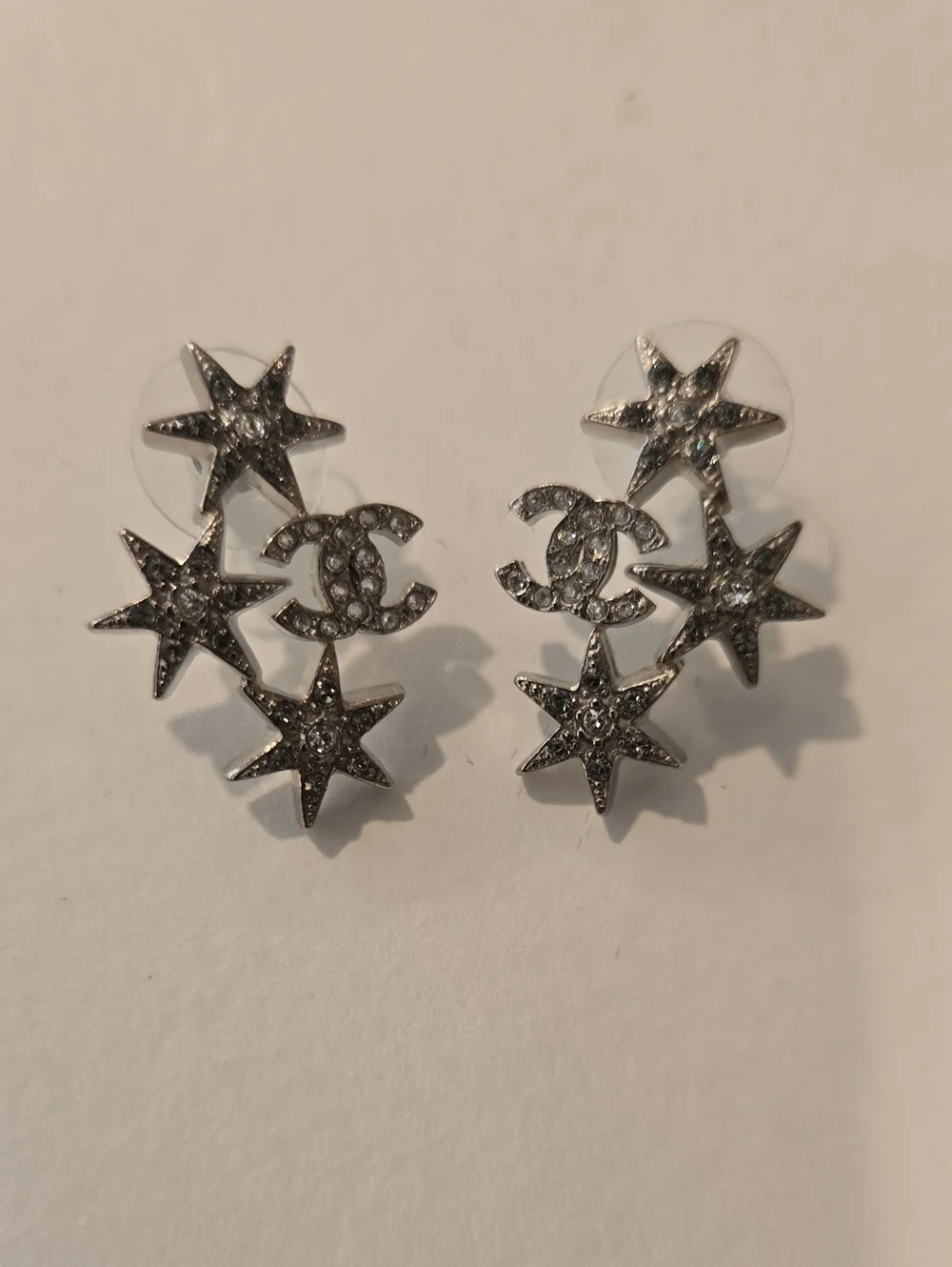 #147 CHANEL Star CC Earrings Silver, 2016 pierced - AUTHENTIC CHANEL